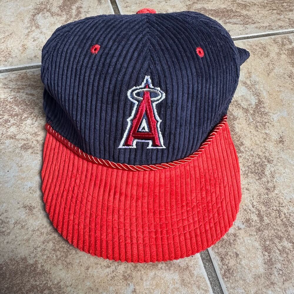 Los Angeles Angels Of Anaheim Corduroy Baseball Hat Cap Adjustable Snap Blue Red - Picture 2 of 10